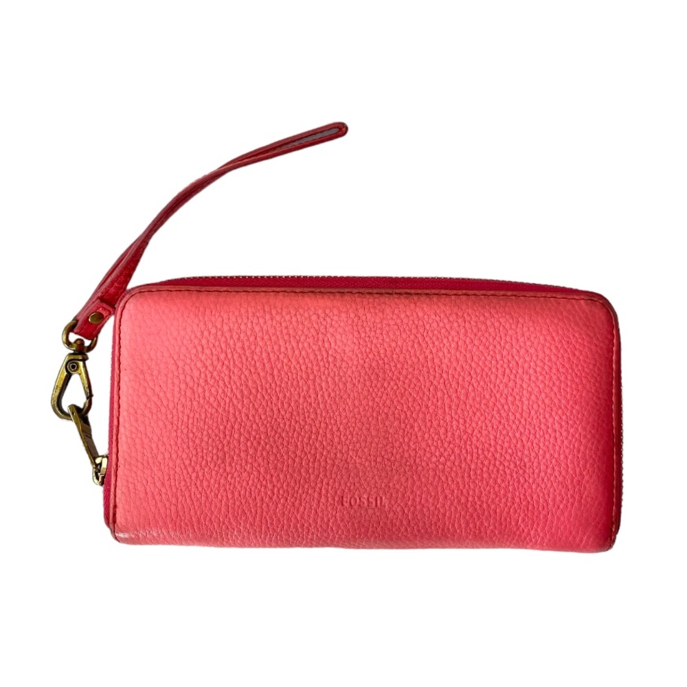 FOSSIL Emma Pink Leather Zip Around Wallet Clutch Wristlet